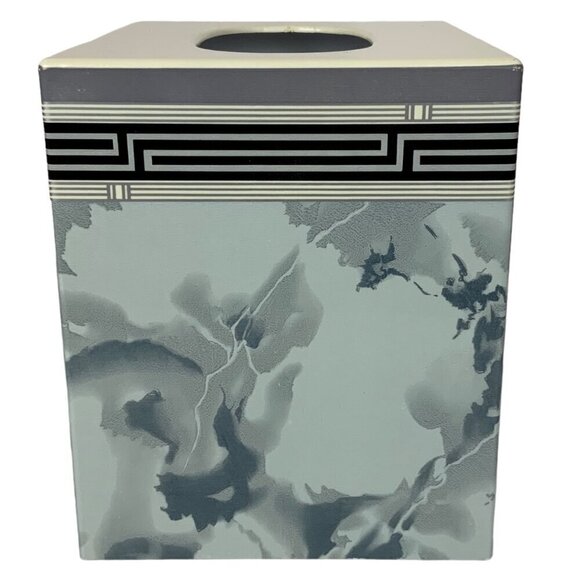 Vintage Geometric Plastic Tissue Box Cover Marbled Blue & Black with White Top - Picture 4 of 8